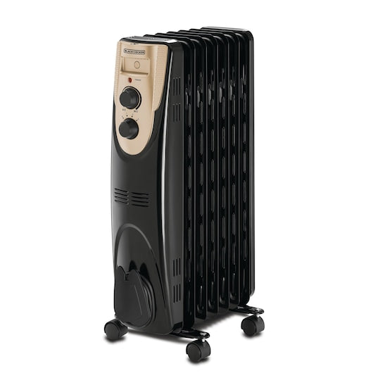 Black+Decker, 1500 Watts 7 Fin Oil Radiator, Black, OR070D