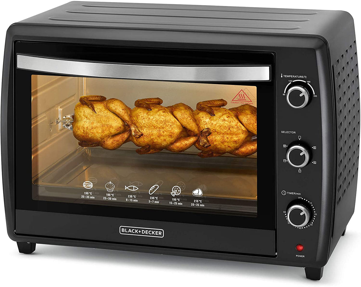 Black+Decker, 70 Litres Double Glass Toaster Oven with Rotisserie, Black, TRO70RDG-B5